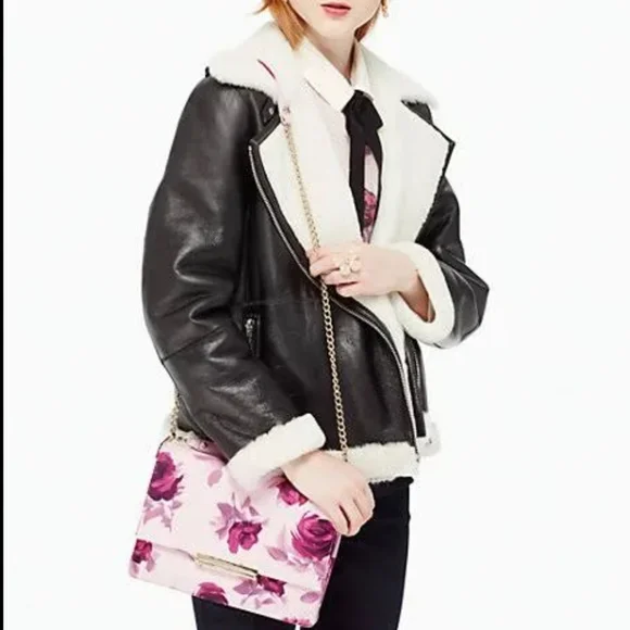 Kate Spade Emerson Place Roses Lenia Leather Shoulder Bag In Plum Dawn - Picture 2 of 13